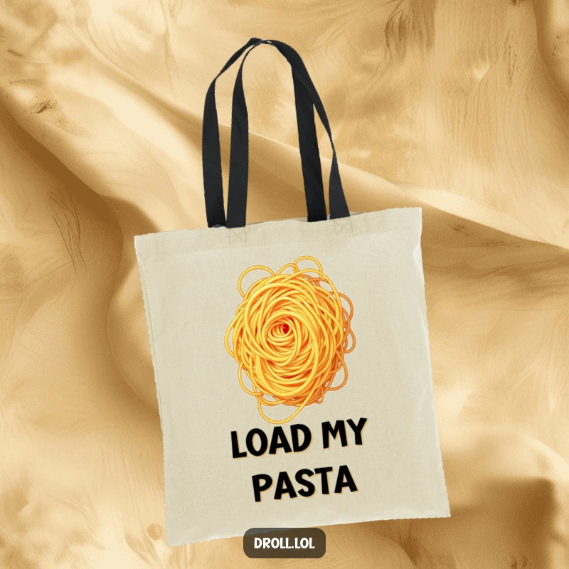 Funny spaghetti swirl tote bag, spacious and durable, showing a tangled design of spaghetti.